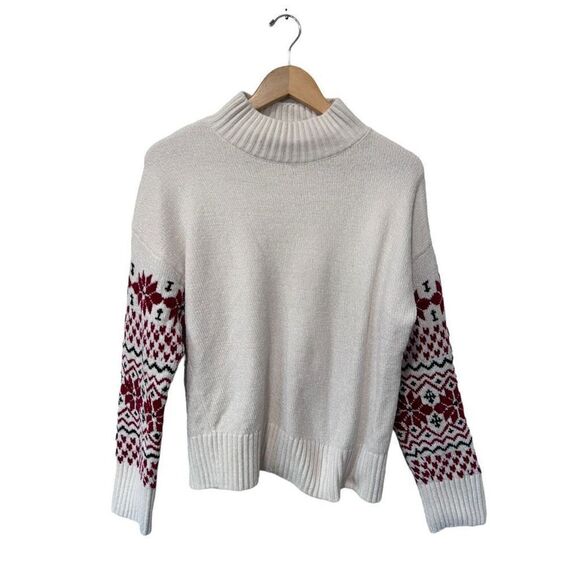 Christian Siriano White Christmas Argyle turtle Neck Ribbed Cuff Sweater Size L - Picture 1 of 13